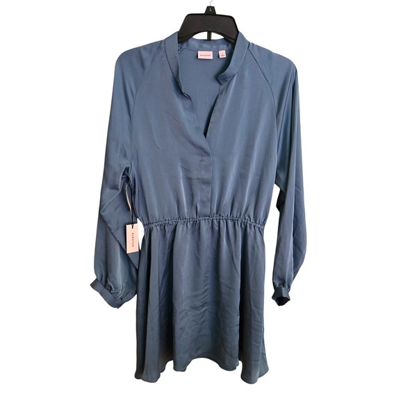 Babaton Dresses & Skirts - Babaton Lexington Dress Small Blue Long Sleeve Satin Shirt Dress Small NWT $ 139